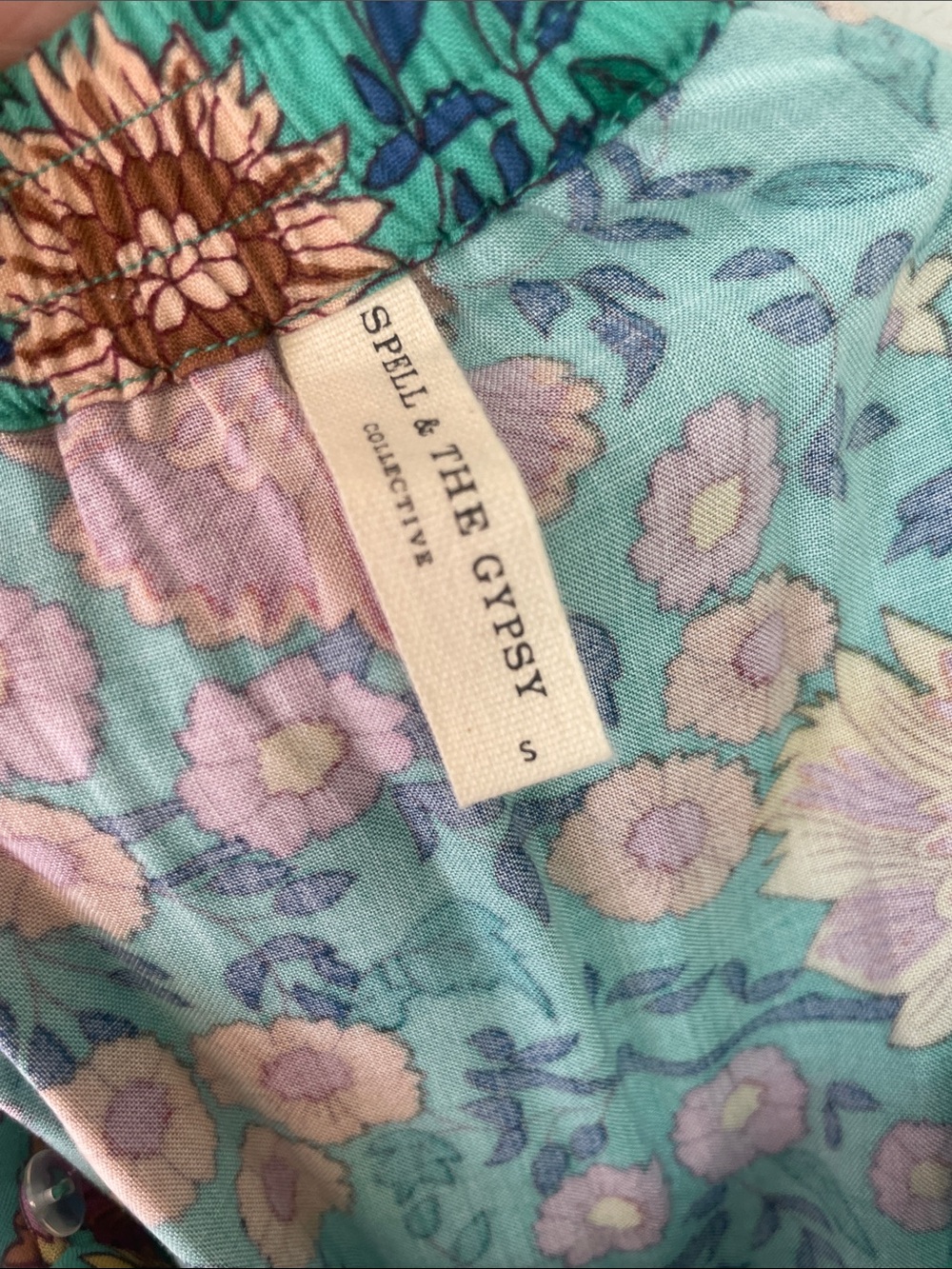 SPELL, folk town maxi skirt, UT Drop. Floral Teal Boho Maxi Skirt - Picture 7 of 10